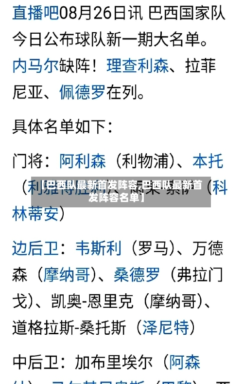 【巴西队最新首发阵容,巴西队最新首发阵容名单】
